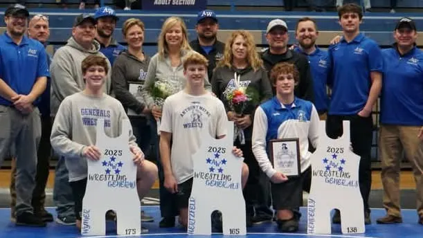 Senior Night 2025 seniors (L to R) Kyle Wymer, Michael Hertzfeld, Tyler Henderly